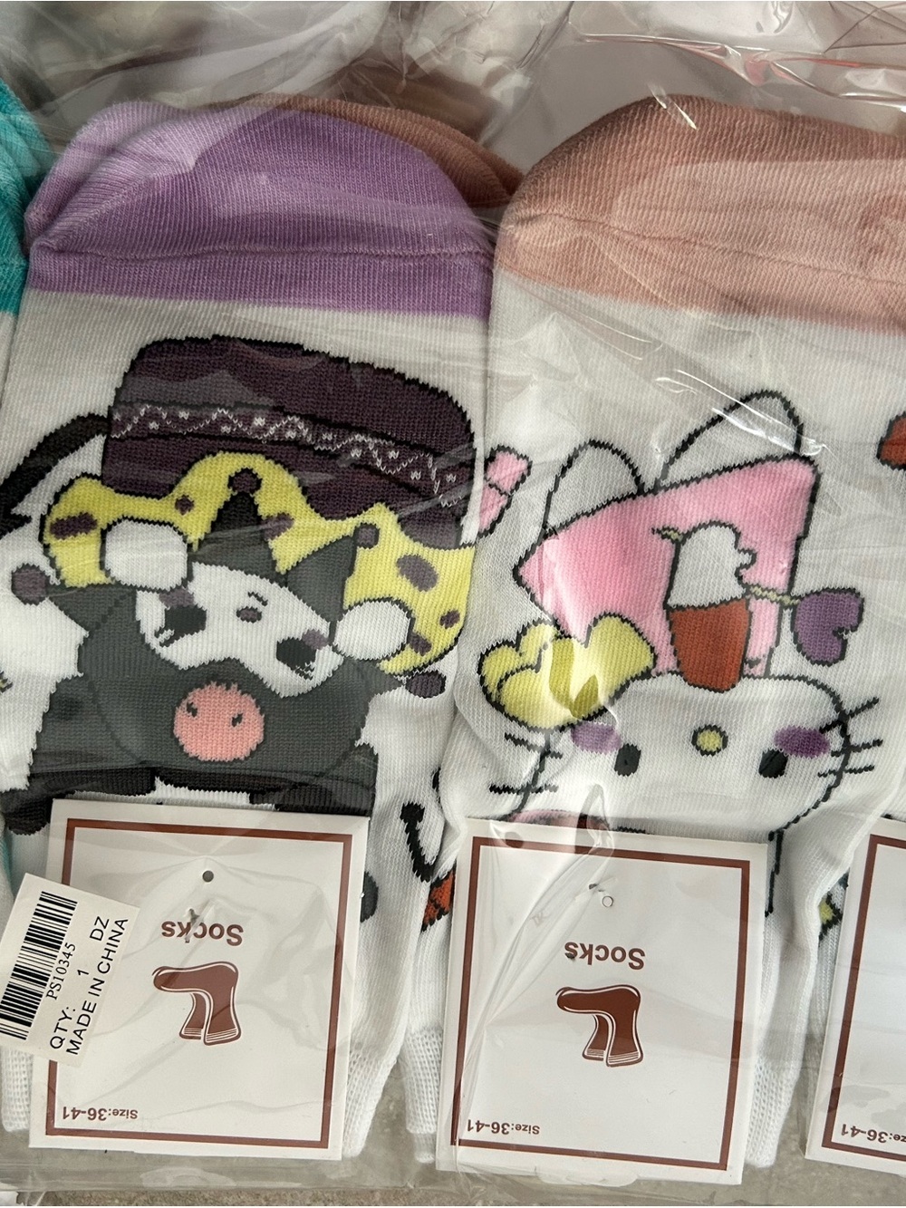 4/$100 KUROMI Kids Cute Animal Pattern Ankle Socks - Pastel Pink & Lavender